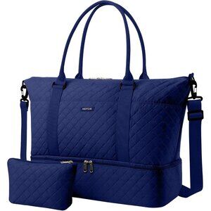 Women Dark Blue Large Weekender Travel Duffel Carry On Bag with Shoe Compartment